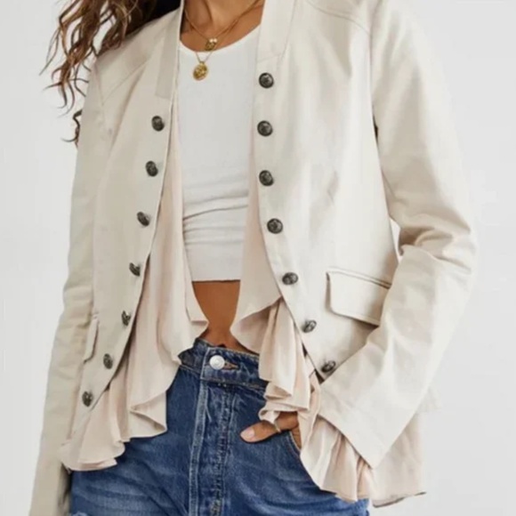 Free People Jackets & Blazers - Free People Ruffles Romance Jacket Military Style Button Front NWT
